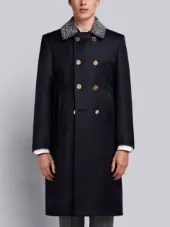 Fur Top Pintuck Cavalry Twill Chesterfield Overcoat