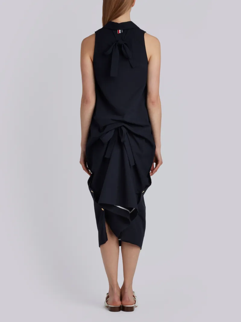 Gathered Back Polo Collar Tank Dress In Seersucker Thom Browne