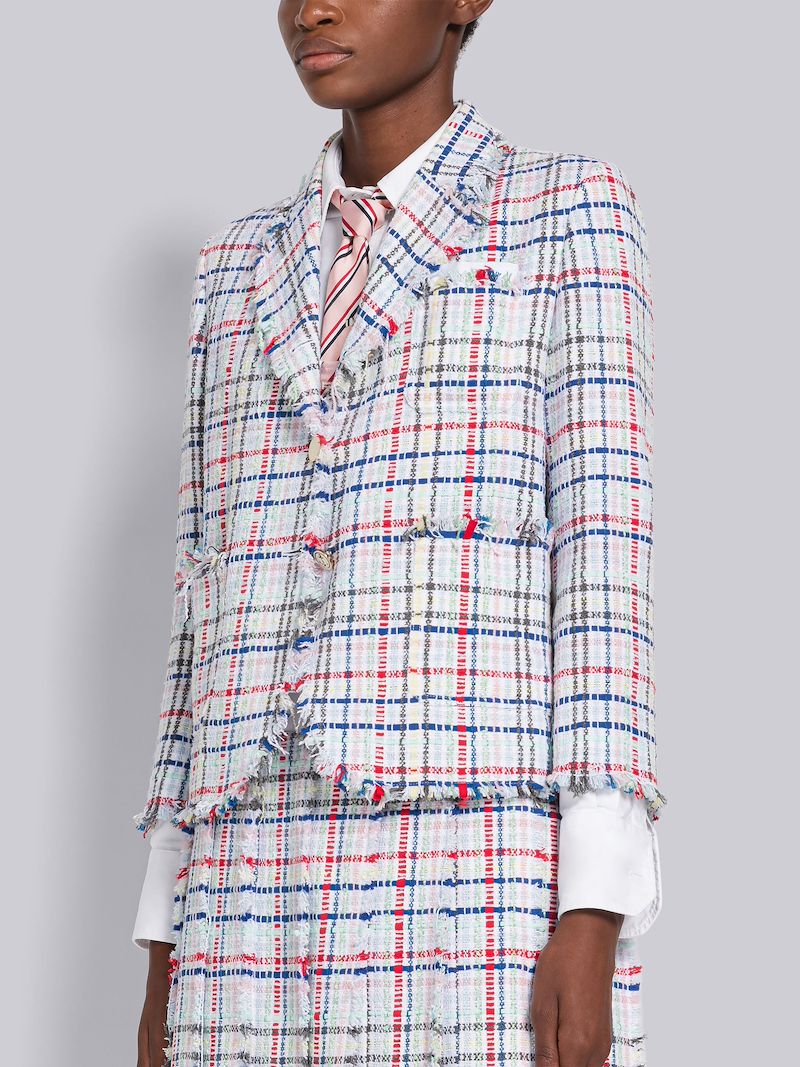 Gingham Chenille Tweed Cropped Sack Jacket
