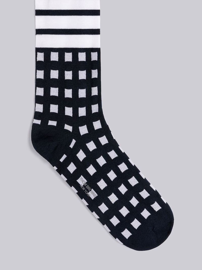 Gingham Jacquard 4-Bar Mid Calf Socks