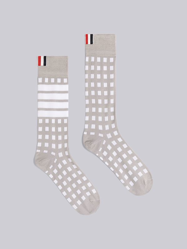 Gingham Jacquard 4-Bar Mid Calf Socks