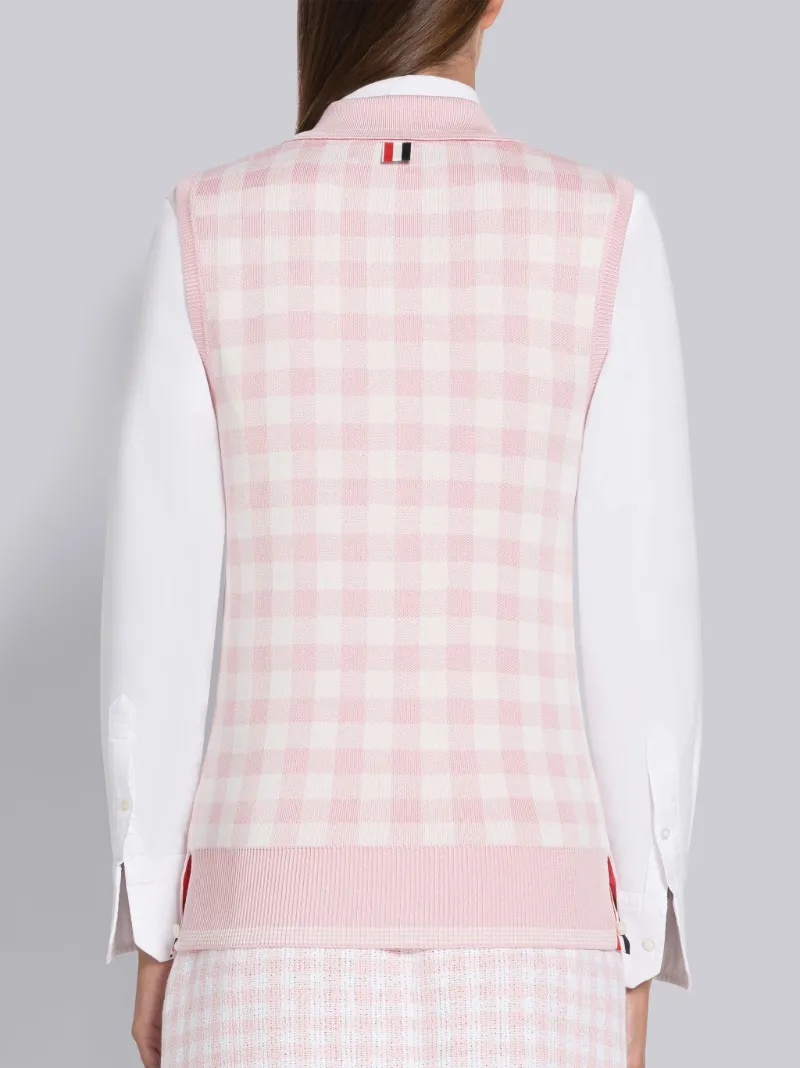 Gingham Silk Jacquard 4-Bar Polo Shell Top