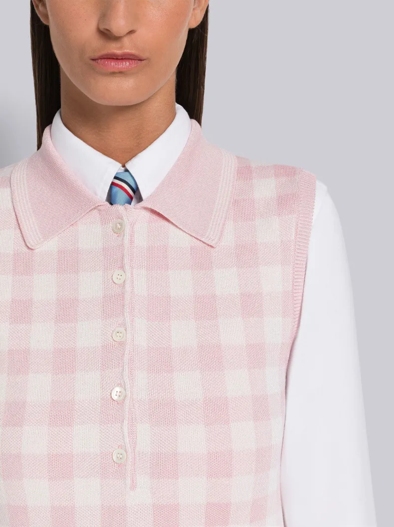 Gingham Silk Jacquard 4-Bar Polo Shell Top
