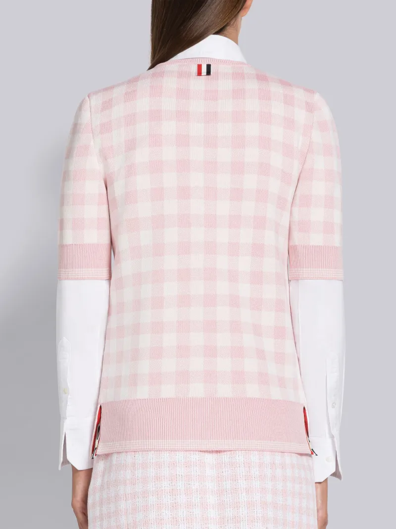 Gingham Silk Jacquard Tipping Short Sleeve Cardigan