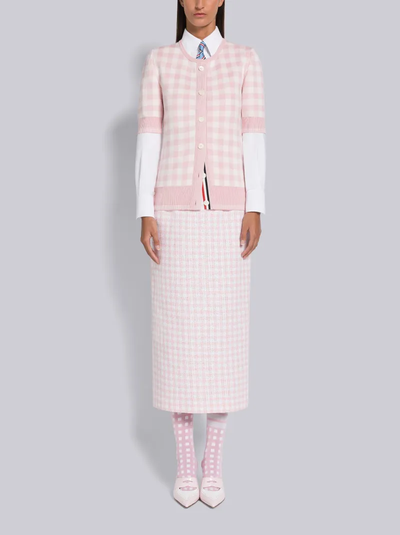 Gingham Silk Jacquard Tipping Short Sleeve Cardigan