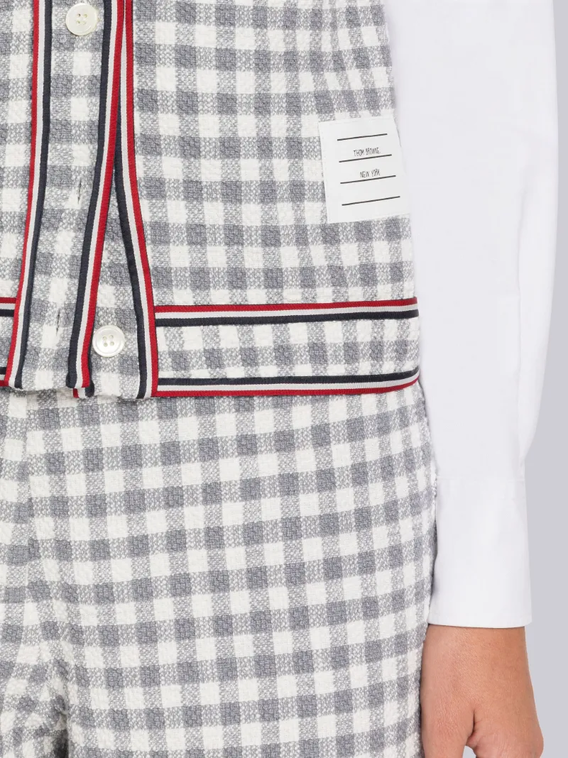 Gingham Stripe Trim Short Sleeve Cardigan