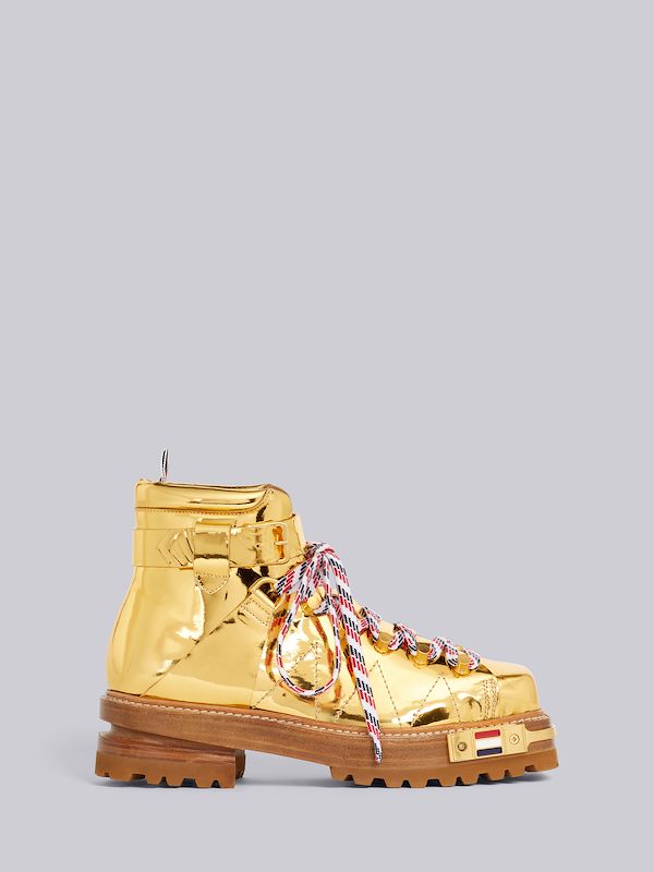 Gold Specchio Calf Leather Brass Toe Stacked Sole Square Toe Hiking Boot