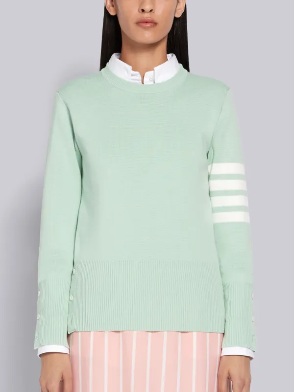 Green Cotton Crepe Milano Stitch Crewneck 4 Bar Pullover Green Cotton Crepe Milano Stitch Crewneck 4 Bar Pullover