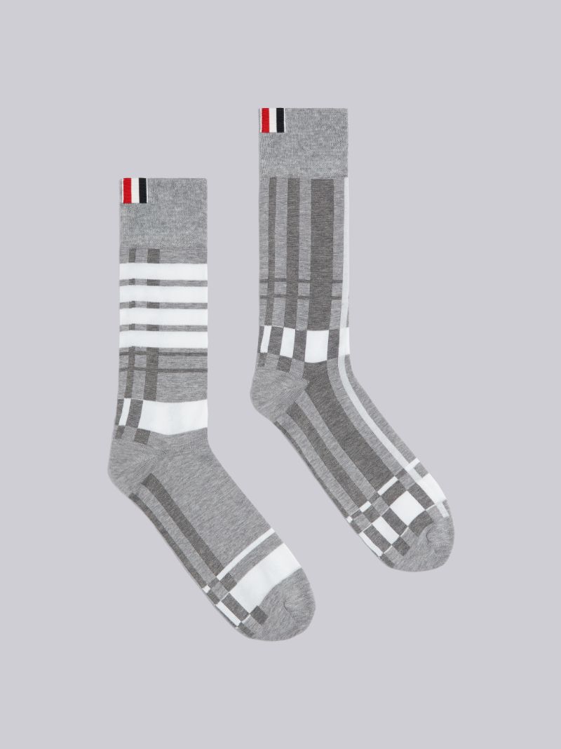 Grey Mix Plaid Jacquard Mid-Calf Socks