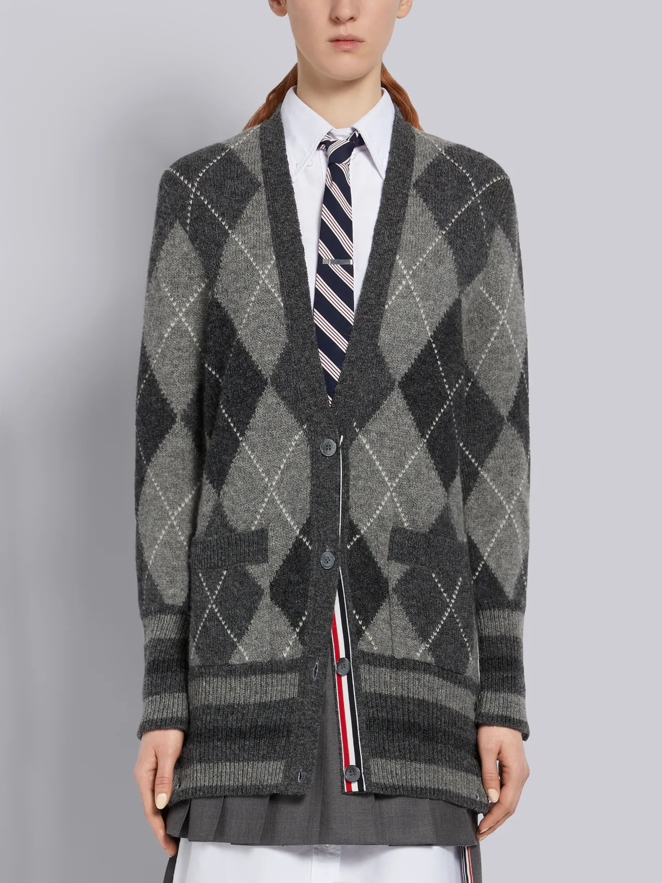 grey argyle cardigan