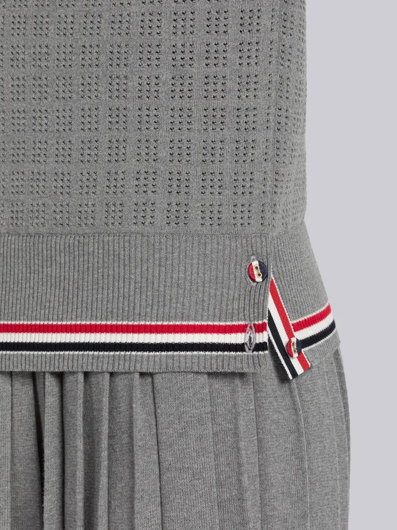 Grid Stitch Pointelle Stripe Keyhole Polo