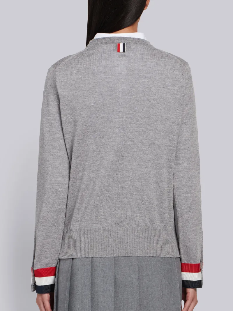 Grosgrain-Cuffed Fine Merino Wool crew neck Pullover