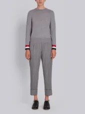 Grosgrain-Cuffed Fine Merino Wool Crewneck Pullover