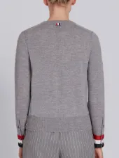Grosgrain-Cuffed Fine Merino Wool Crewneck Pullover