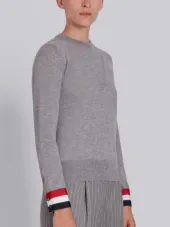 Grosgrain-Cuffed Fine Merino Wool Crewneck Pullover
