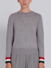 Grosgrain-Cuffed Fine Merino Wool Crewneck Pullover