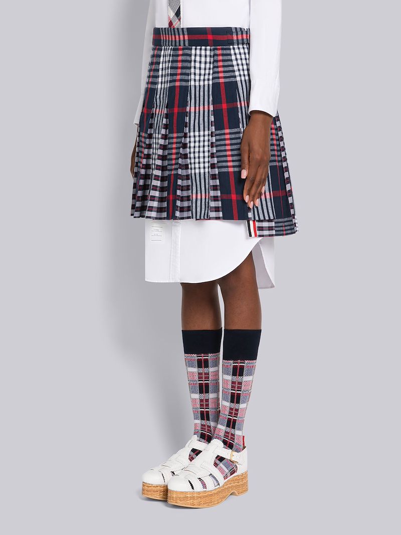 Hairline Check Madras Pleated Mini Skirt