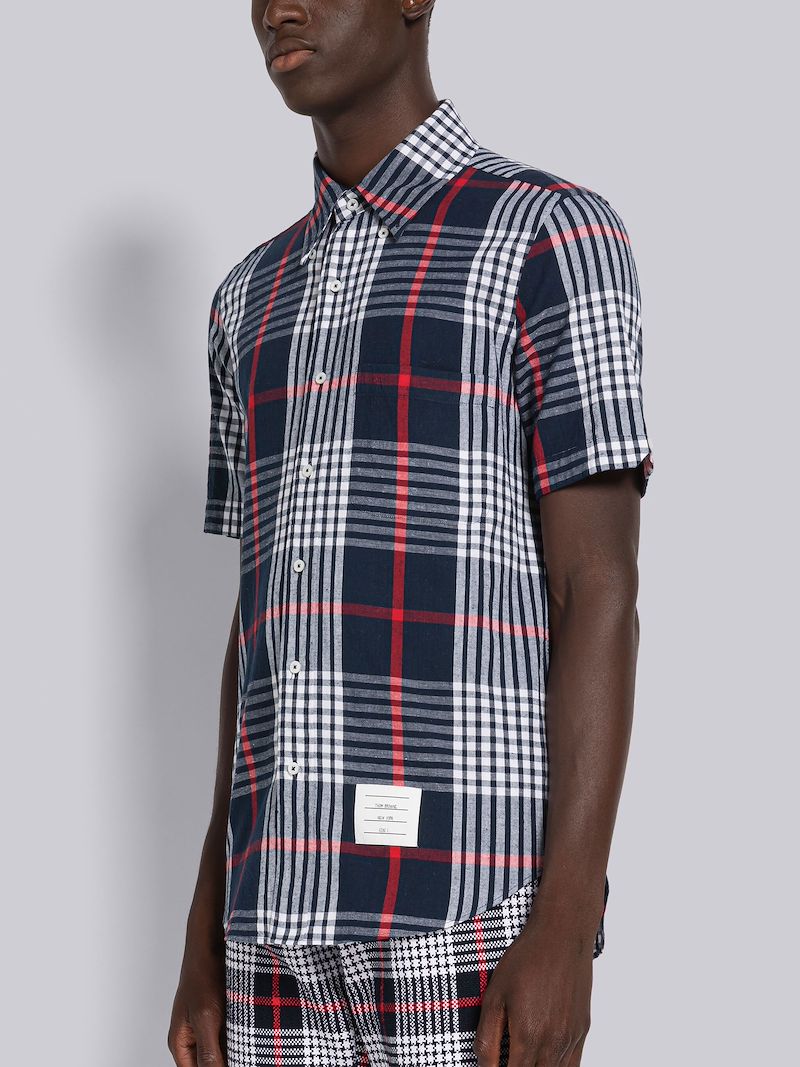 HAIRLINE CHECK MADRAS STRAIGHT FIT SHORT SLEEVE SHIRT