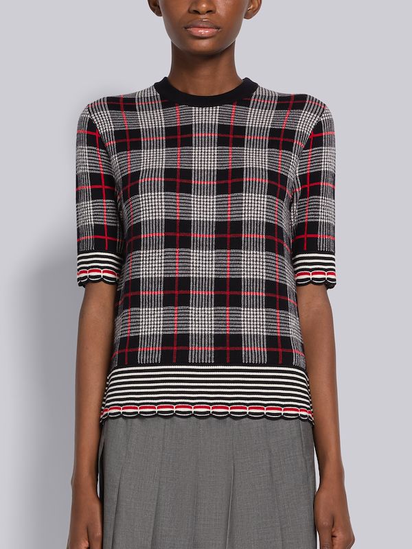Hairline Check Merino Scalloped Tee