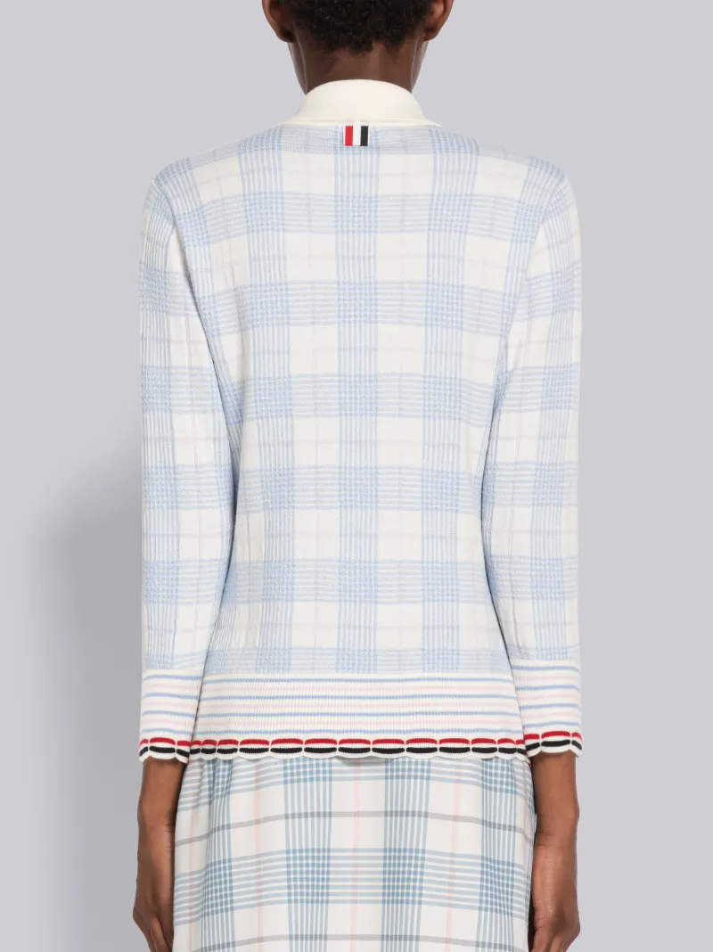 Hairline Check Scalloped Polo Cardigan