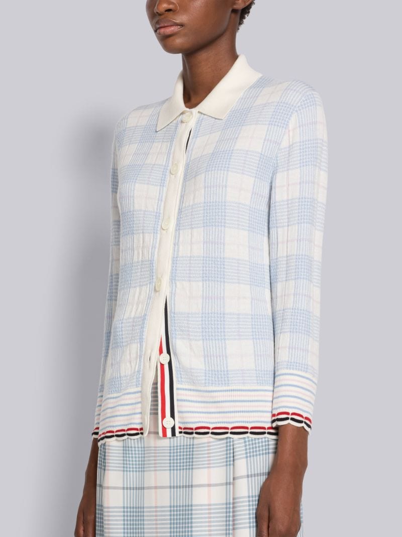 Hairline Check Scalloped Polo Cardigan