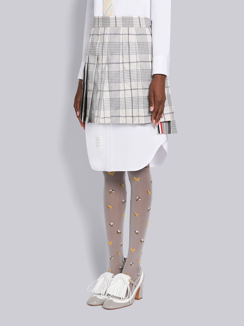Hairline Check Suiting Pleated Mini Skirt