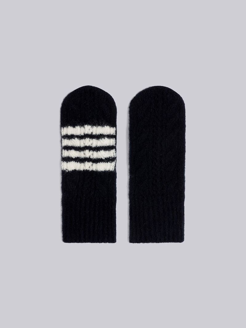 Hairy Silk Cashmere Cable Pointelle 4-Bar Mittens