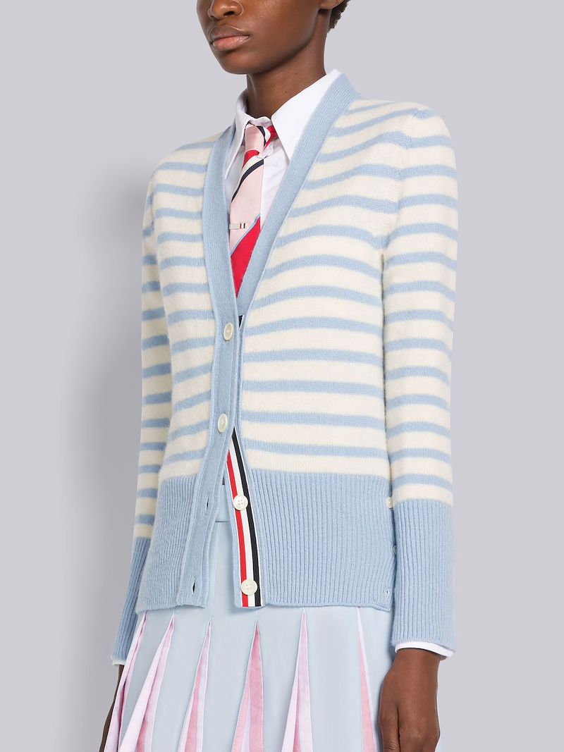 Hairy Silk Cashmere Stripe Jersey V-neck Cardigan