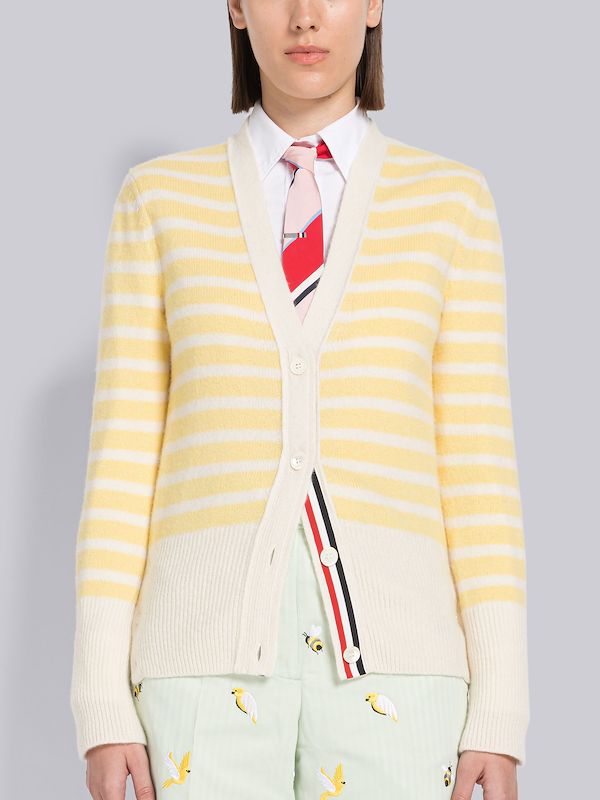 Hairy Silk Cashmere Striped V-neck Cardigan