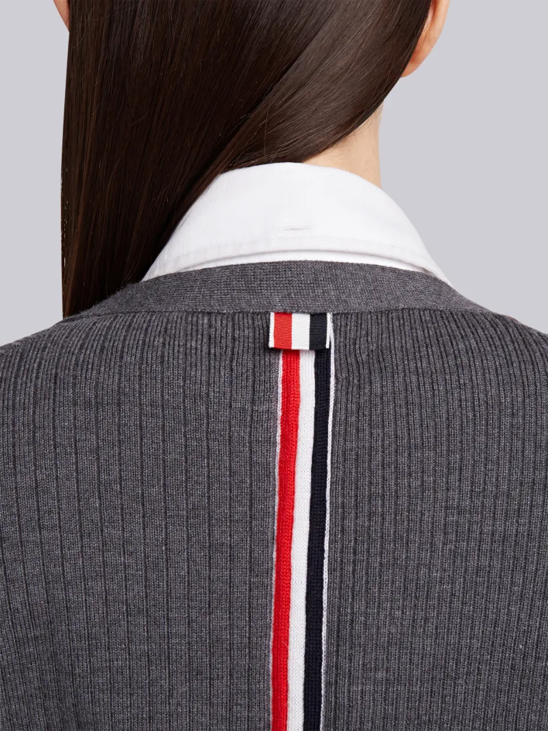 Half and Half Rib Knit Striped Long Cardigan | Thom Browne Official Half and Half Rib Knit Striped Long Cardigan | Thom Browne Official