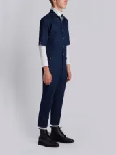 Half Sleeve Shirt With Low Rise Skinny Jumpsuit In Washed Denim