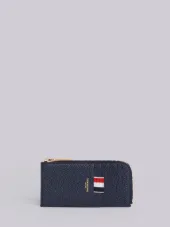 Half Zip Around Wallet With Contrast 4-bar Stripe In Pebble Grain & Calf Leather