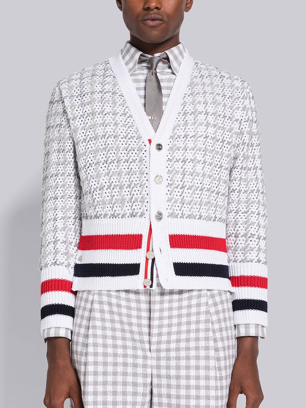 Hand Embroidered Gingham V-Neck Cardigan