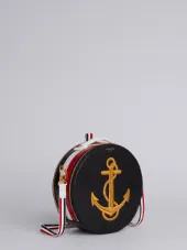 Hat Box Bag In Anchor Icon Embroidered Pebble Lucido & Calf Leather