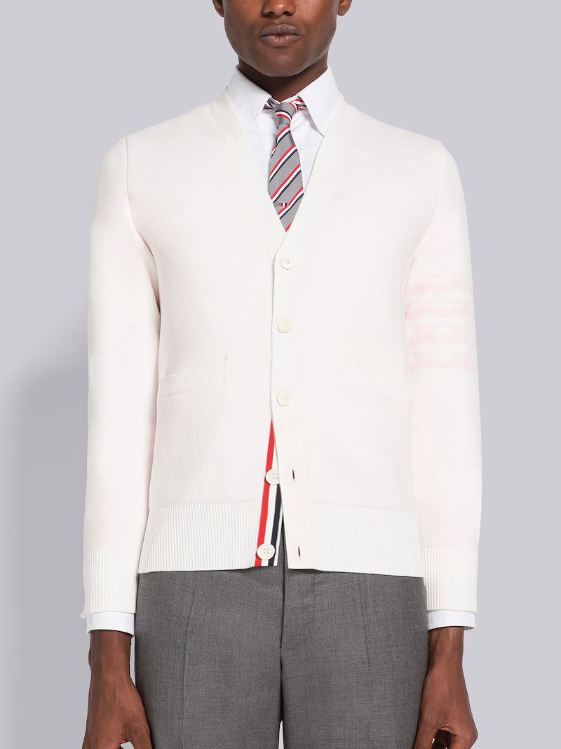 Hector Jacquard Cotton 4-Bar V-Neck Cardigan
