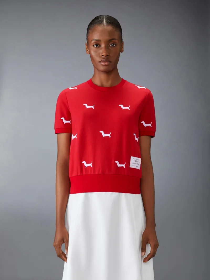 【関税込み】Thom Browne バーガンディ リブ カフ 半袖Tシャツ THOM BROWNE 半袖Tシャツ