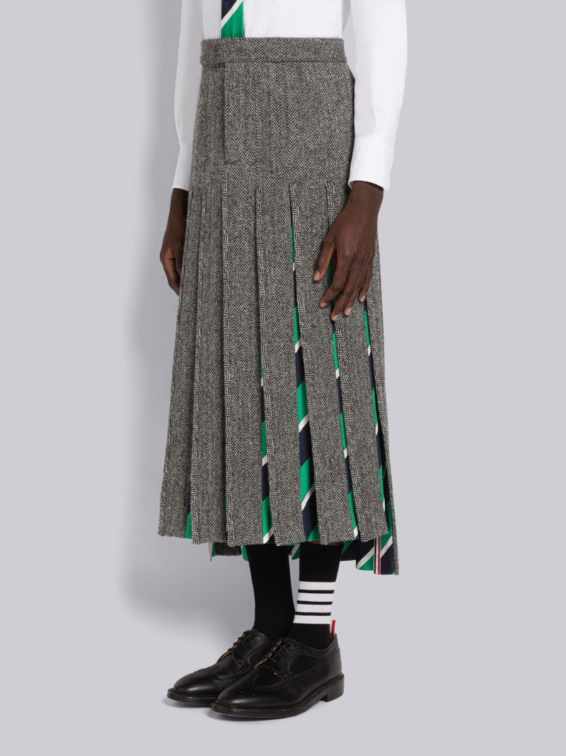 Herringbone Ankle Length Pleated Skirt | Thom Browne