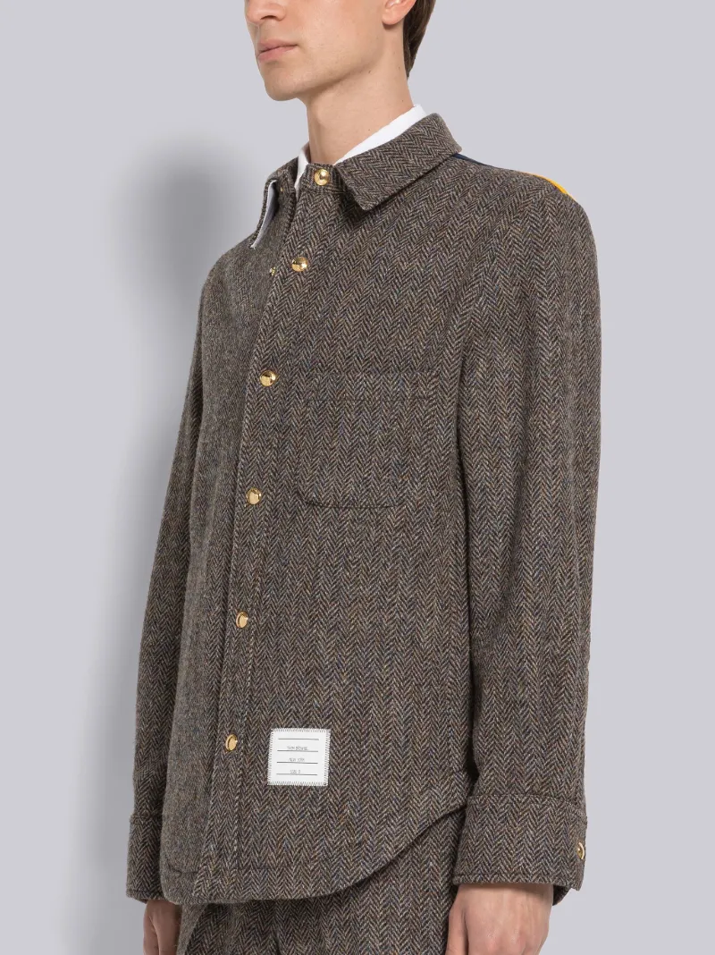 Herringbone Contrast Yoke Snap Front Shirt Jacket Thom Browne