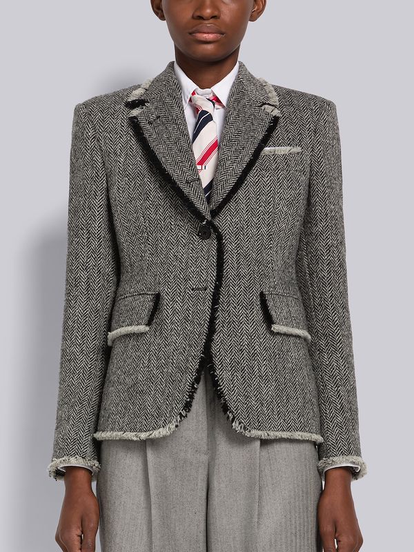 Herringbone Harris Tweed Frayed Back Tab Sport Coat