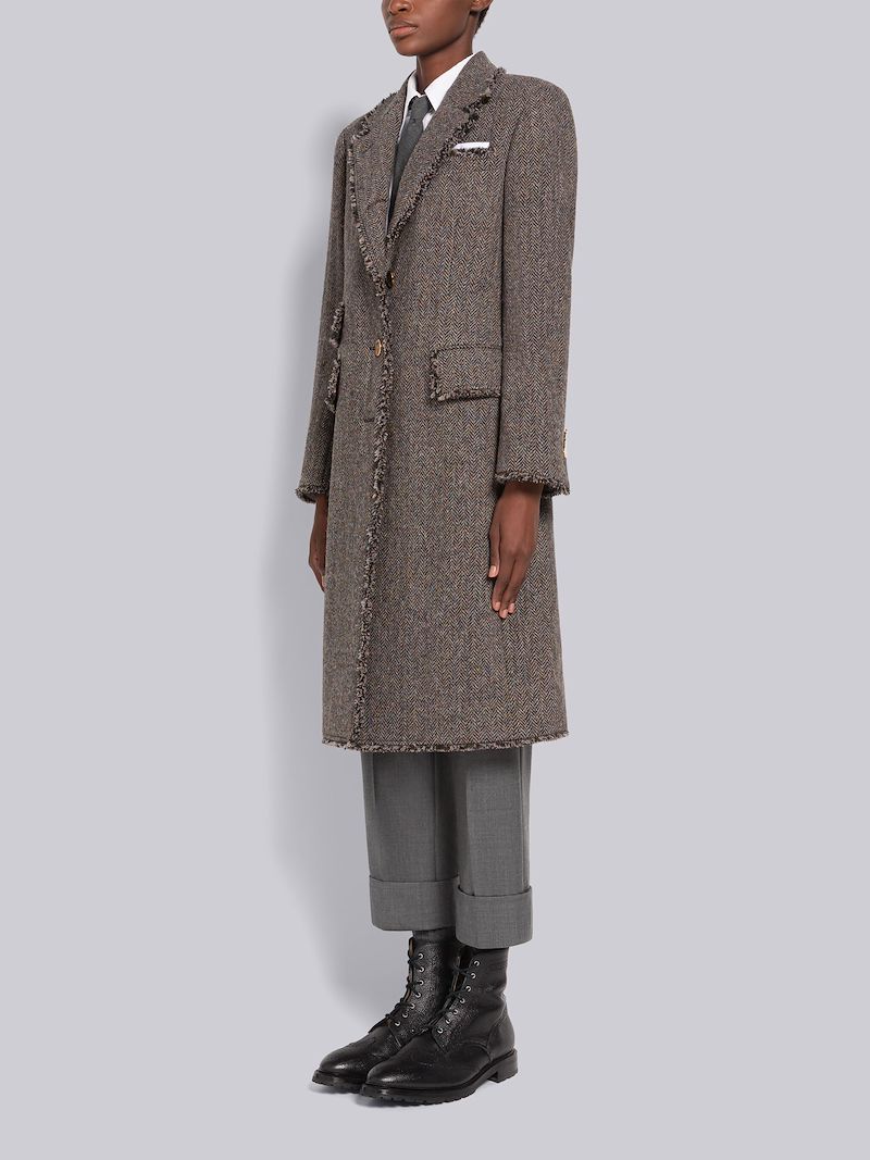 Herringbone Harris Tweed Single Vent Overcoat