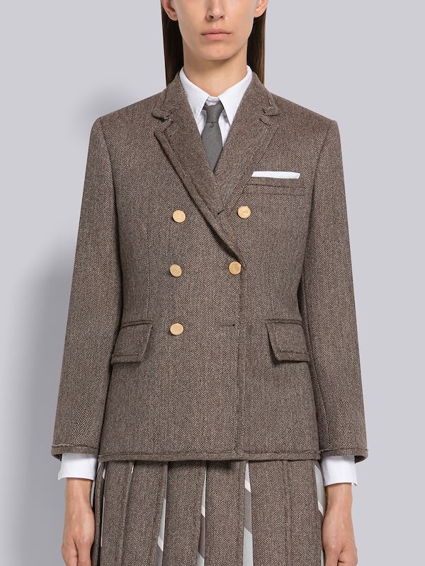 Herringbone Lambswool Double Breasted Classic Sport Coat
