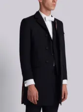 High Armhole Chesterfield With Red, White And Blue Selvedge Placement And Silk Faille Lapel In School Uniform Plain Weave
