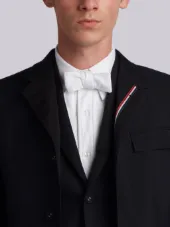 High Armhole Chesterfield With Red, White And Blue Selvedge Placement And Silk Faille Lapel In School Uniform Plain Weave
