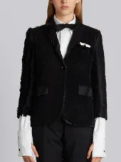 HIGH ARMHOLE SINGLE BREASTED SPORT COAT IN DOUBLE BONDED HEAVY SILK CHARMEUSE WITH ALLOVER FUNMIX EMBROIDERY