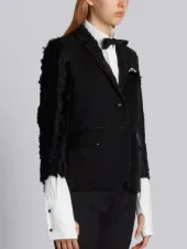 HIGH ARMHOLE SINGLE BREASTED SPORT COAT IN DOUBLE BONDED HEAVY SILK CHARMEUSE WITH ALLOVER FUNMIX EMBROIDERY