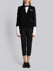 HIGH ARMHOLE SINGLE BREASTED SPORT COAT IN DOUBLE BONDED HEAVY SILK CHARMEUSE WITH ALLOVER FUNMIX EMBROIDERY