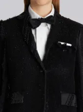 HIGH ARMHOLE SINGLE BREASTED SPORT COAT IN DOUBLE BONDED HEAVY SILK CHARMEUSE WITH ALLOVER FUNMIX EMBROIDERY