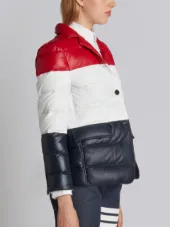High Armhole Single Breasted Sport Coat With Downfill In Red, White And Blue Deerskin