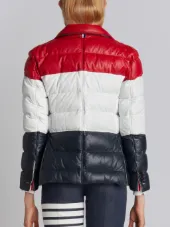 High Armhole Single Breasted Sport Coat With Downfill In Red, White And Blue Deerskin