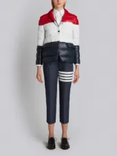 High Armhole Single Breasted Sport Coat With Downfill In Red, White And Blue Deerskin